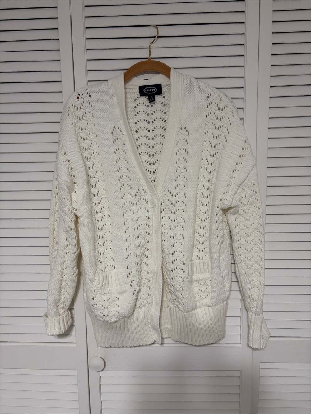 Scoop Cream Openwork Button Cardigan